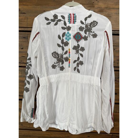 Johnny Was Jacket Women's Small White Embroidered Floral Zip Boho Festival Style - Picture 2 of 6